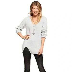 Cabi Deep V Sweater Women's Side Zipper Tunic Asymmetrical Pullover Gray Sz S